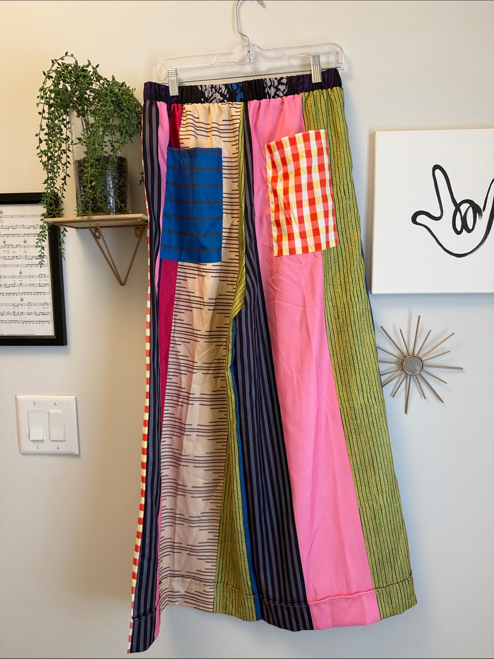 Wide Leg Multi-Stripe Women’s Pants - Pink & Multicolor - Picture 4 of 5